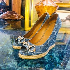 GUCCI Denim Monogram GG Wedges